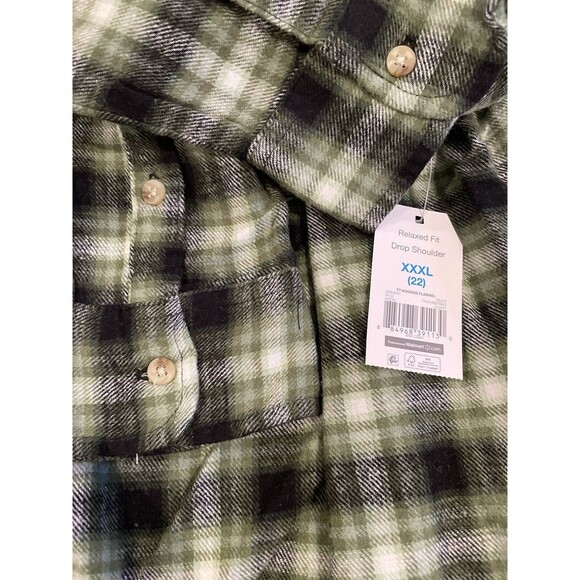 Time and Tru Womens Long Sleeve Shirt Green Hoodie Flannel Plus Size XXXL 22 NEW - Picture 6 of 7